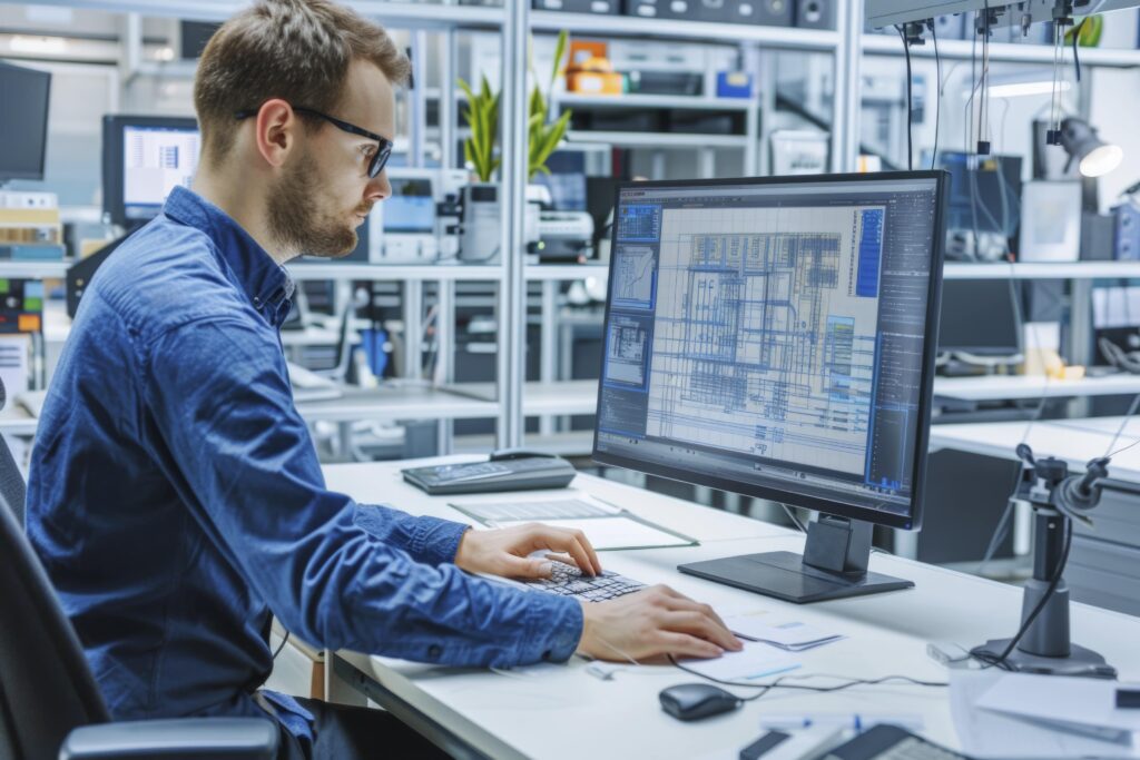 Engineer working on building information modeling software, showing BIM careers and digital construction opportunities