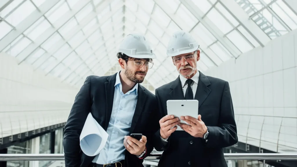 BIM Manager coordinating digital construction models on site