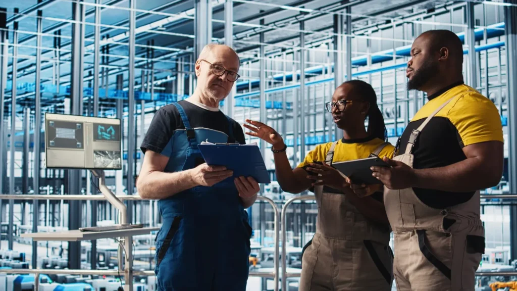 Mid-level manufacturing leaders managing operations in a metal plant