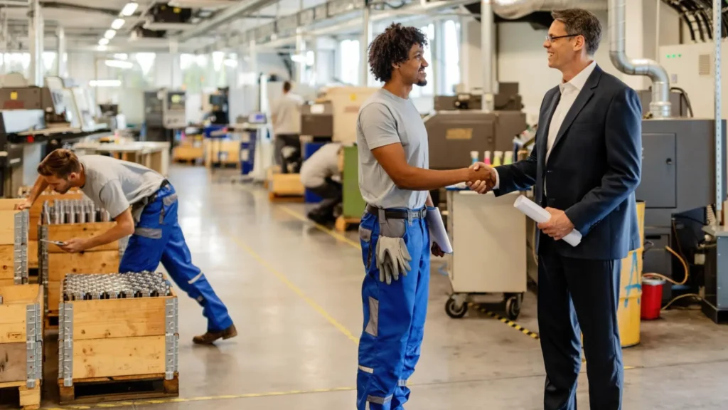 Shop floor supervisor transitioning into management role in metal manufacturing facility