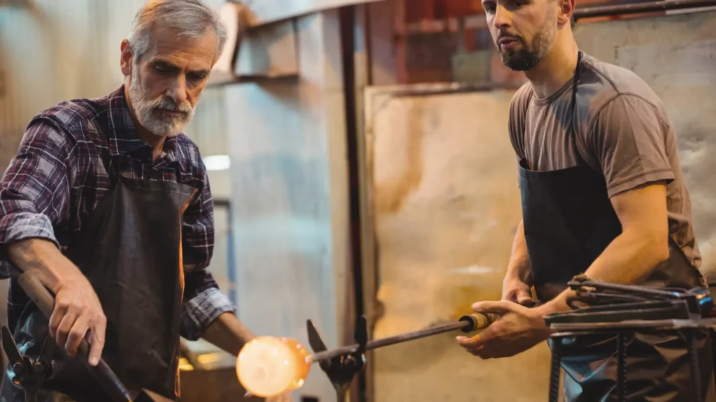 Metal fabrication welder and steel manufacturing mill operator working in industrial facilities